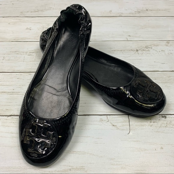 Tory Burch Reva Logo Black Patent Ballet Flats - Picture 3 of 16